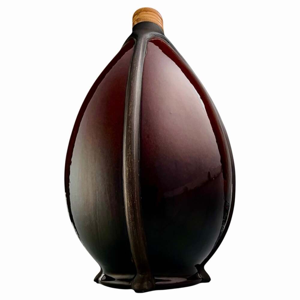 Decorative Burgundy Vase Black Ribbed Ceramic Unique Rattan Cane Sculptural 15” - Picture 3 of 6